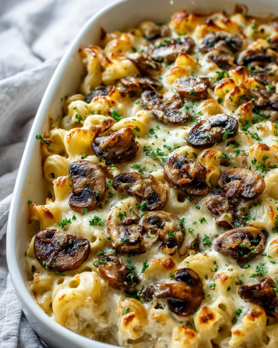 Irresistible Creamy Garlic Mushroom Macaroni Bake