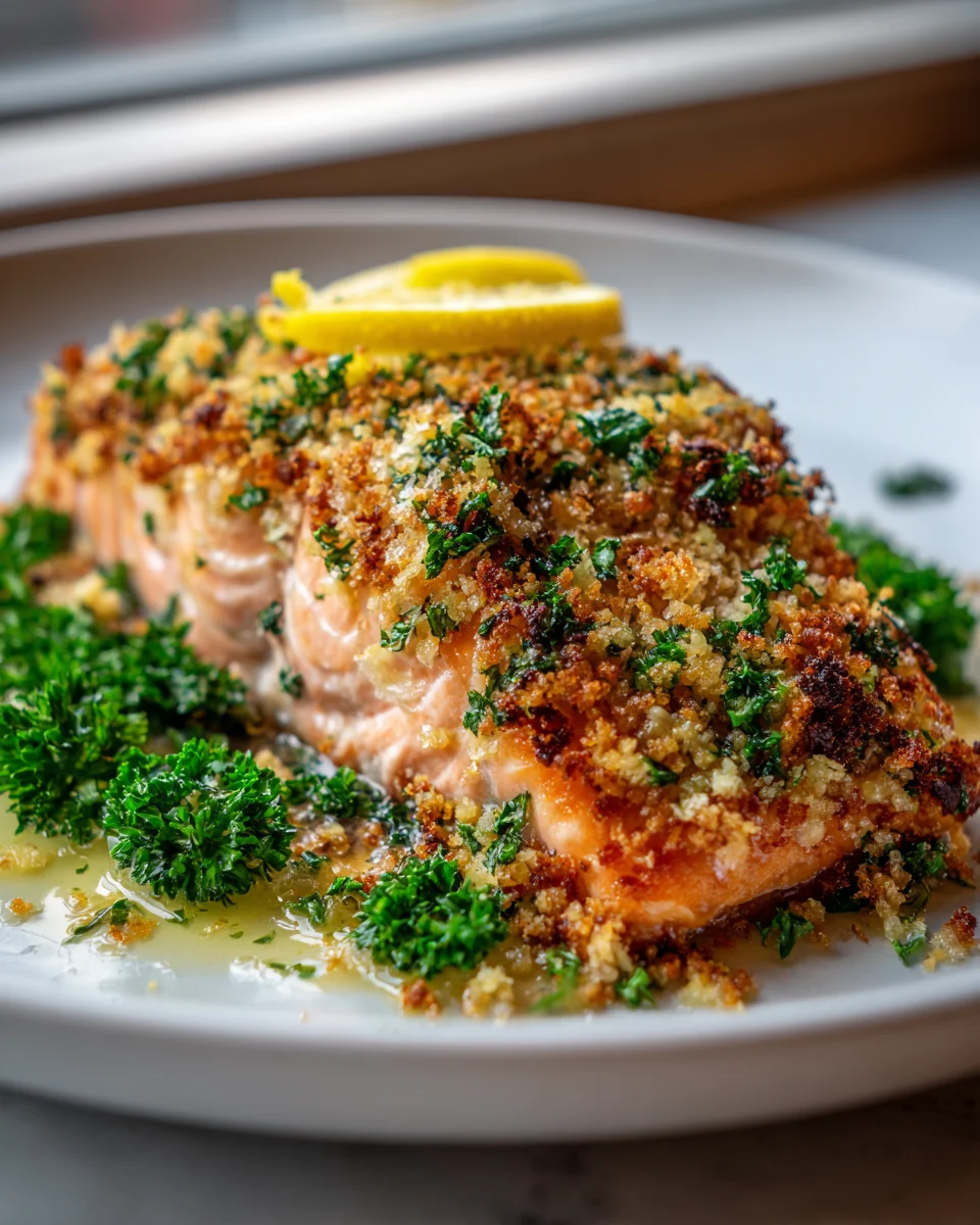 Garlic Butter Baked Salmon with Crispy Panko Topping Recipe