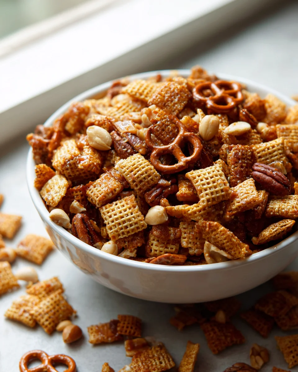 Addicting Toffee Chex Mix Recipe - Crispy Caramel Brittle