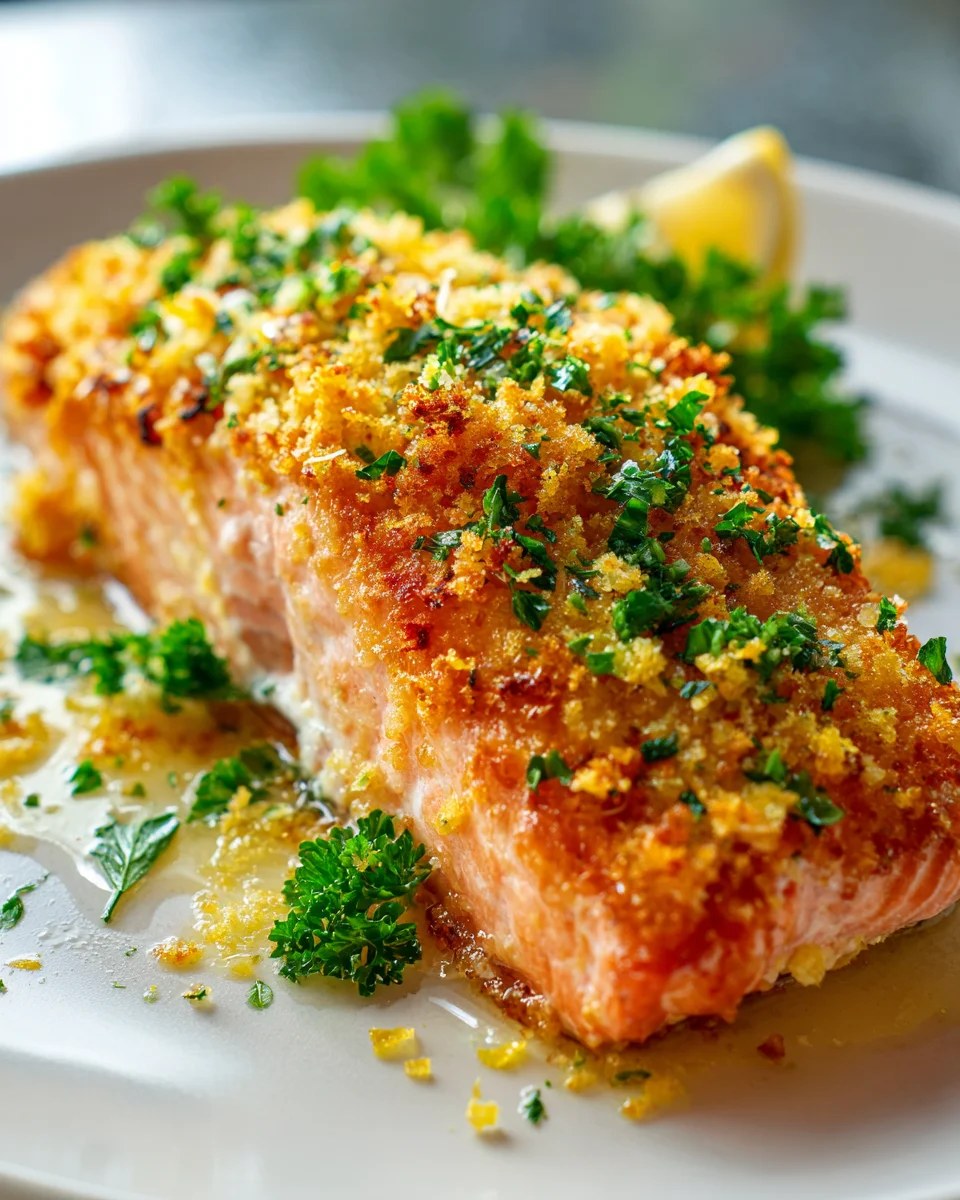 Garlic Butter Baked Salmon with Crispy Panko Topping Recipe
