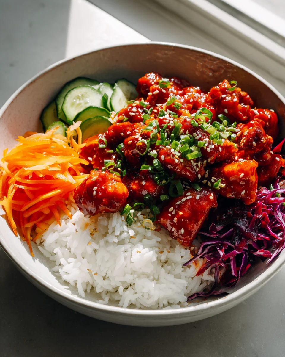 Spicy Korean Gochujang Chicken Bowl with Tangy Pickled Veggies