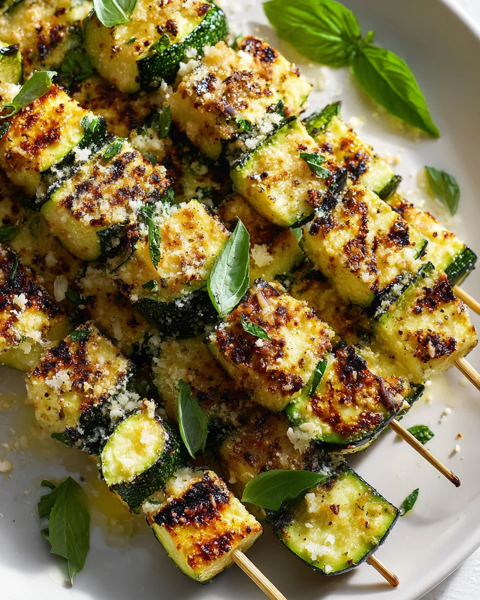 Garlic Parmesan Grilled Zucchini Skewers - Healthy Side!