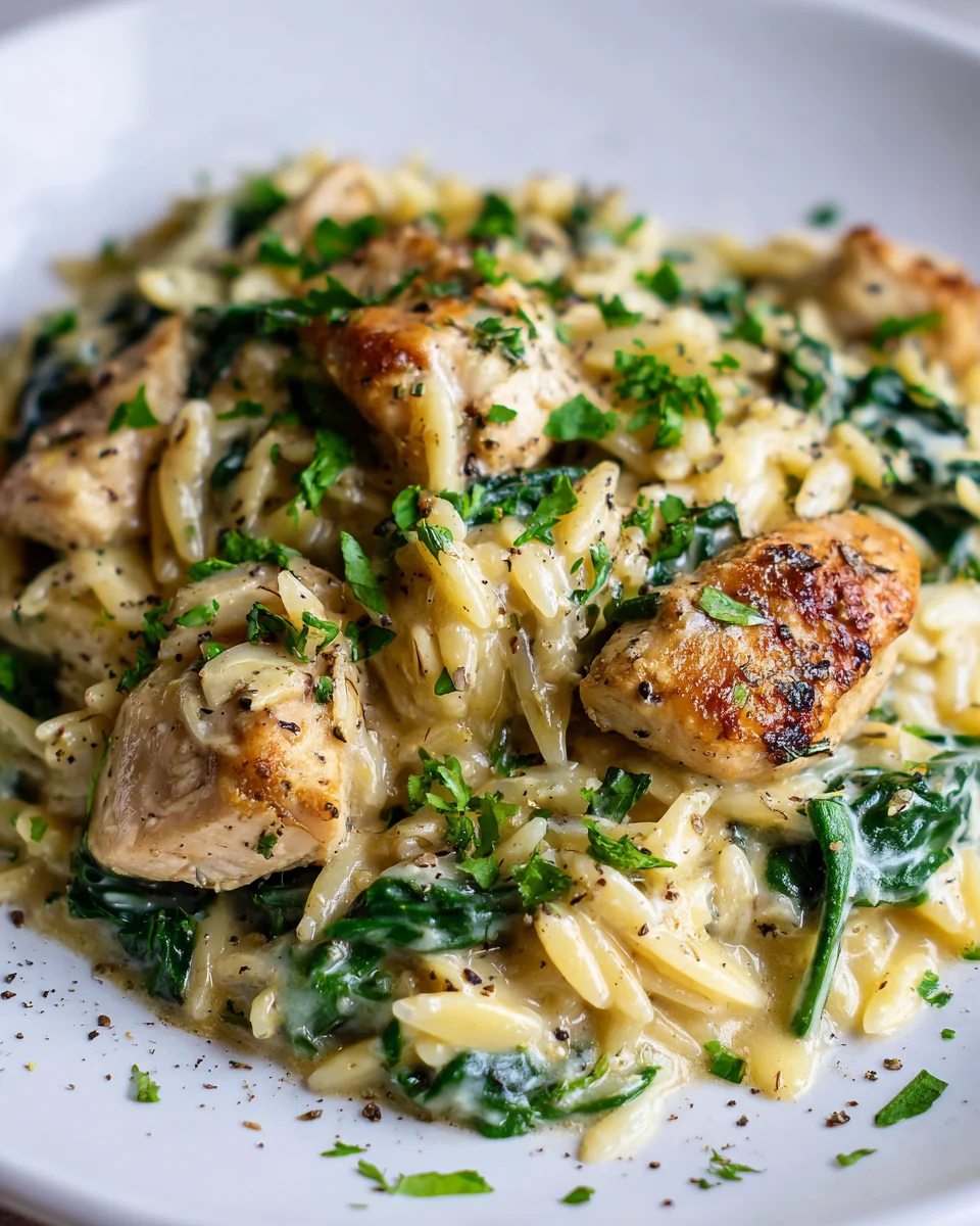 One Pot Garlic Chicken & Spinach Orzo: Easy Dinner Recipe