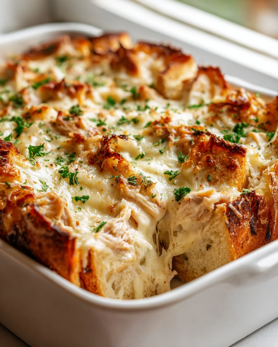 Mouthwatering Creamy Alfredo Chicken Cheese Bread Bake