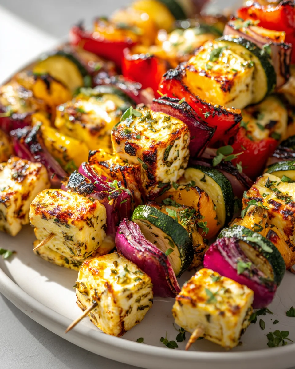 Delicious Greek Lemon Herb Halloumi Veggie Skewers
