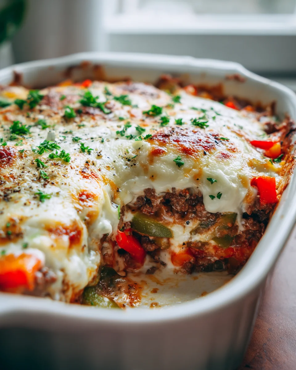 Savory Low Carb Philly Cheesesteak Casserole - Keto Dinner
