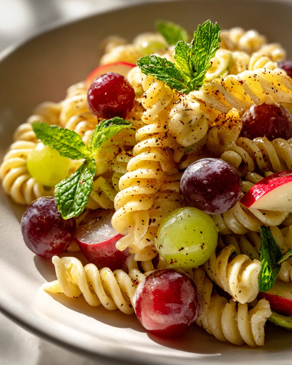 Cinnamon Apple Grape Pasta Salad – Zesty Poppy Seed Dressing