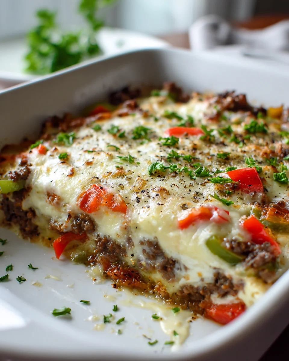 Savory Low Carb Philly Cheesesteak Casserole - Keto Dinner