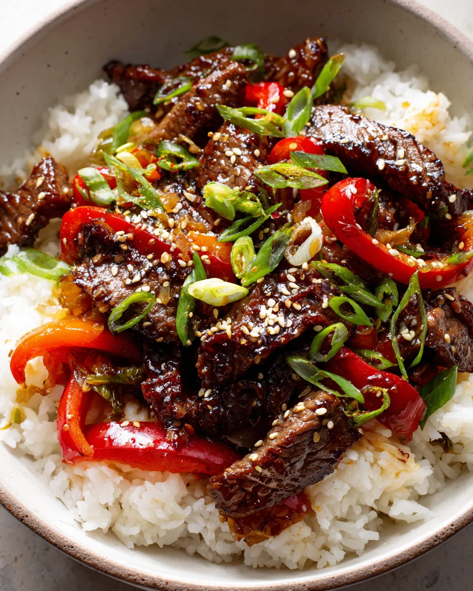 Delicious Teriyaki Beef & Pepper Rice Bowl, Sesame Seeds