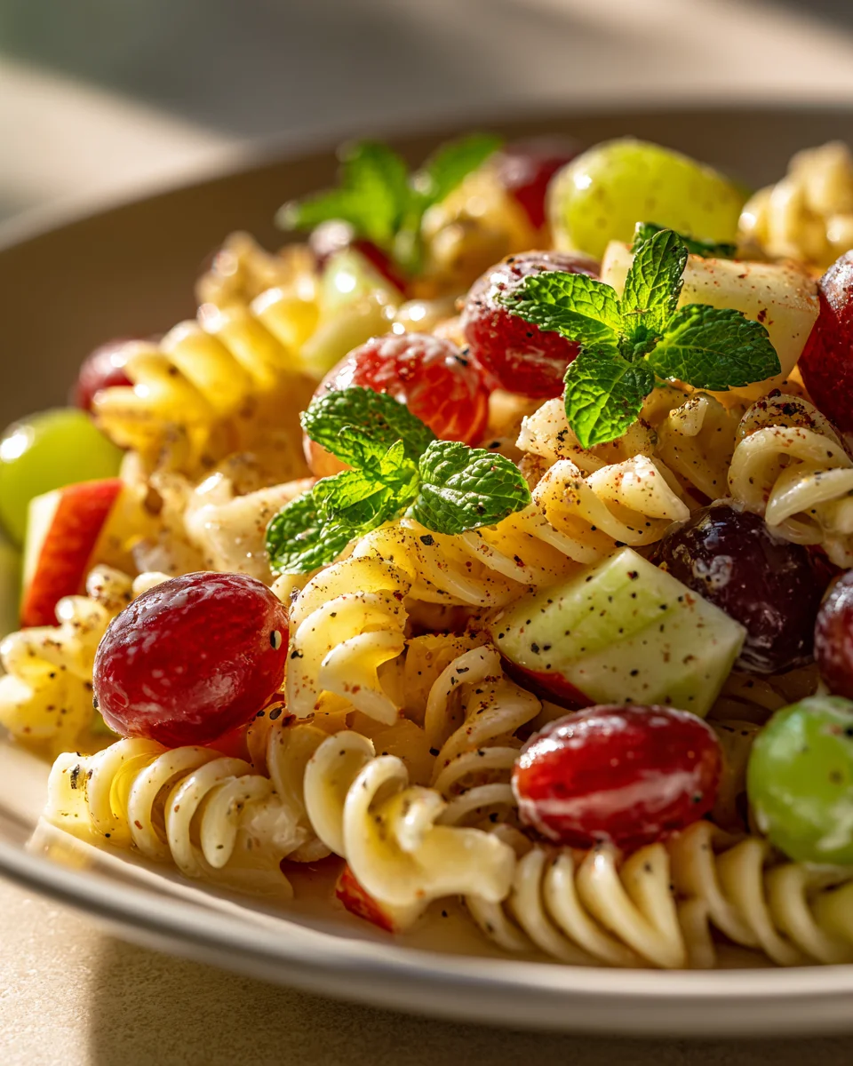 Cinnamon Apple Grape Pasta Salad – Zesty Poppy Seed Dressing