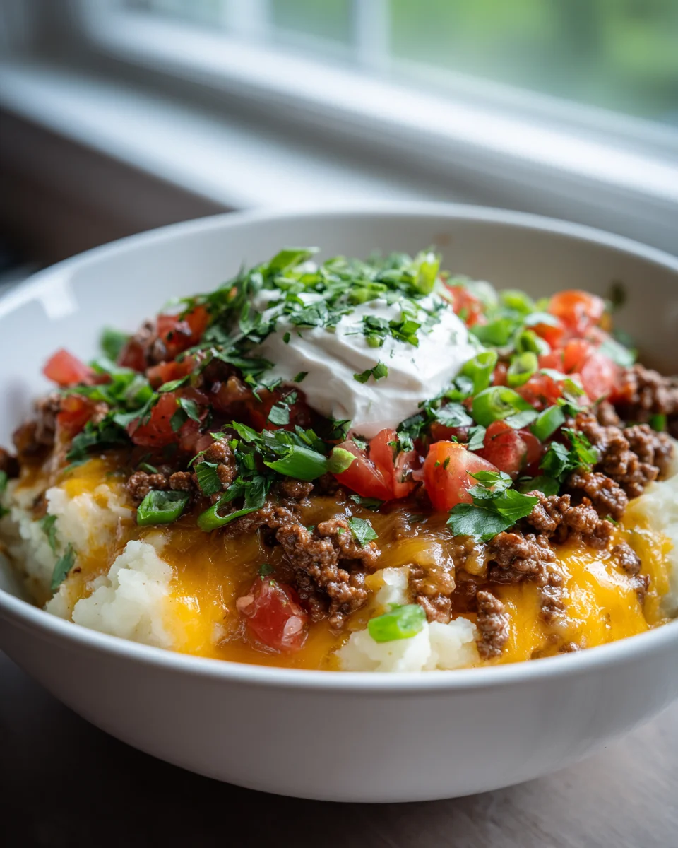 Loaded Potato Taco Bowl: Flavorful Beef Dinner Recipe