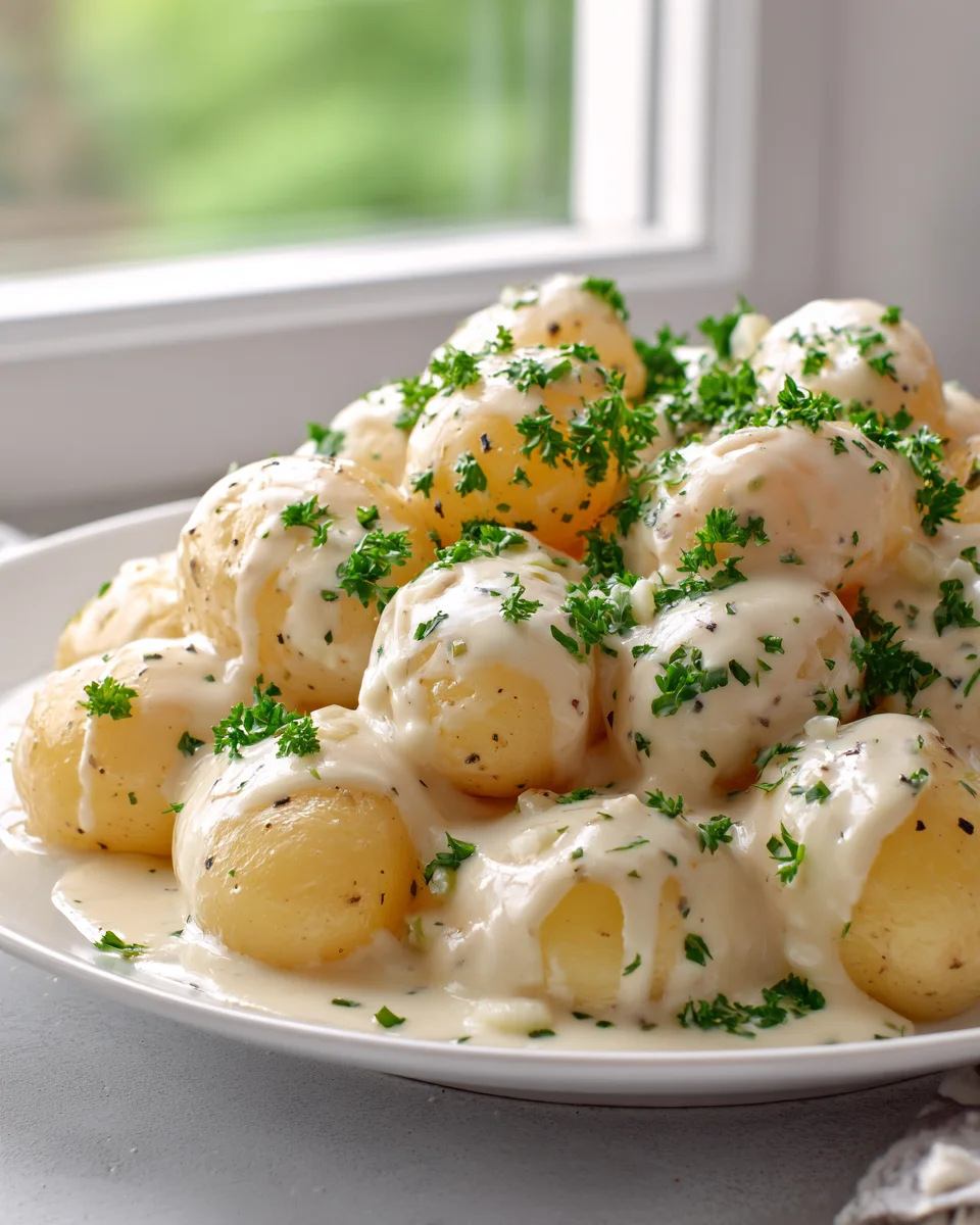 Irresistible Creamy Garlic Sauce Baby Potatoes Side Dish