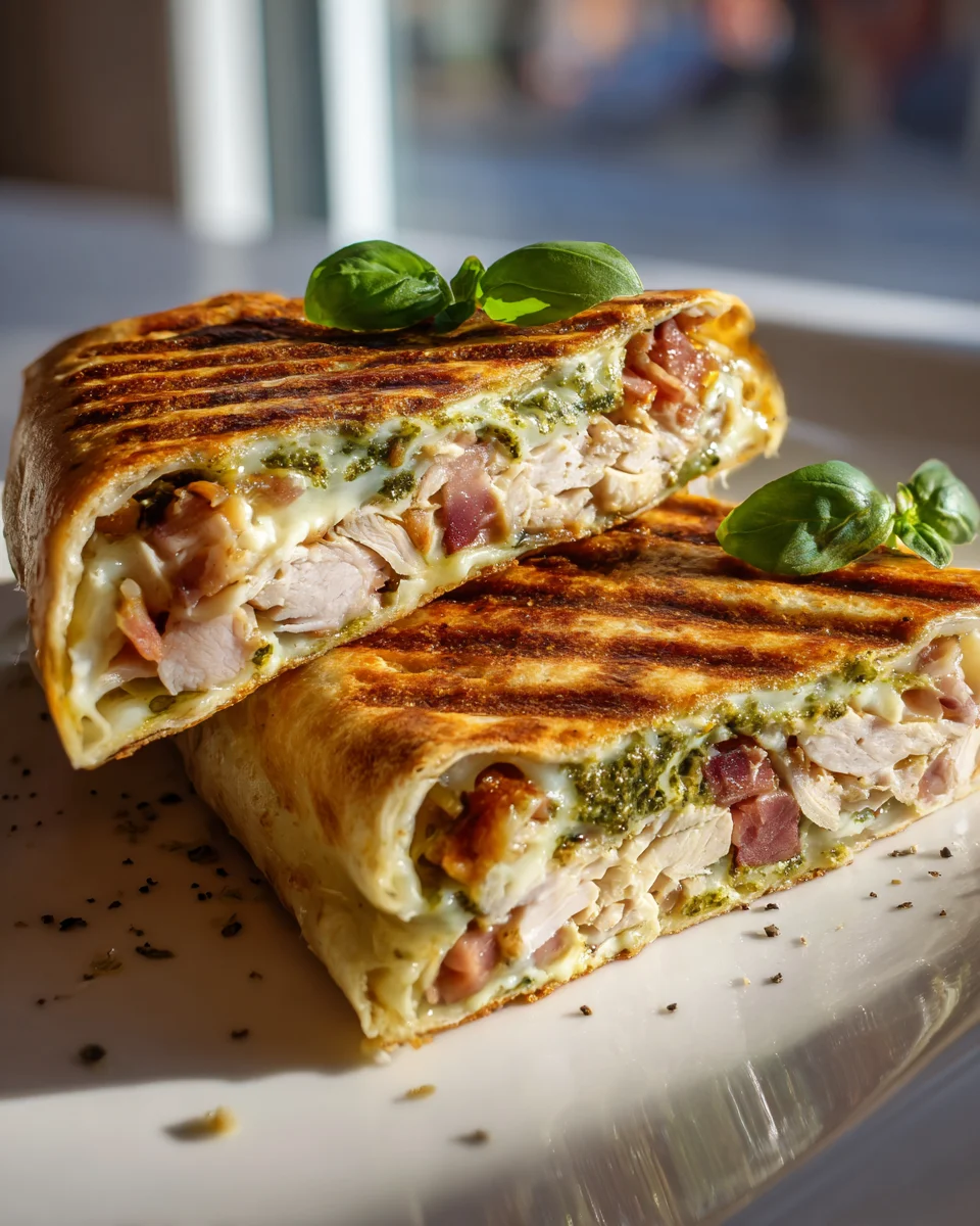 Pressed Chicken Beef Bacon Pesto Mozzarella Panini Wrap