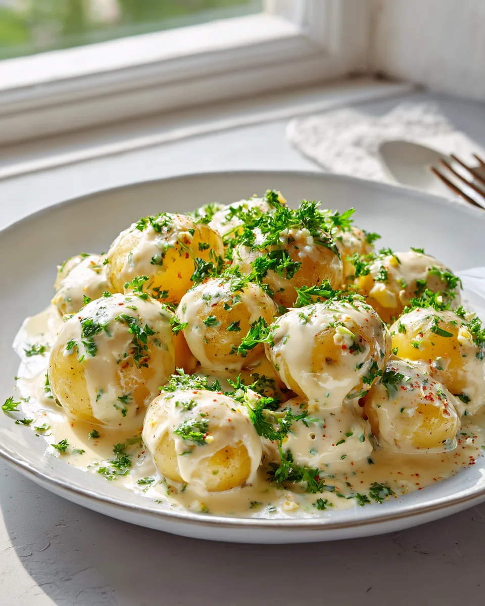Irresistible Creamy Garlic Sauce Baby Potatoes Side Dish