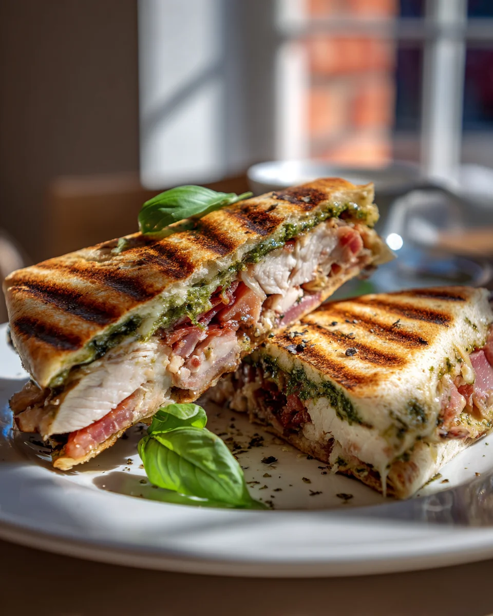 Pressed Chicken Beef Bacon Pesto Mozzarella Panini Wrap