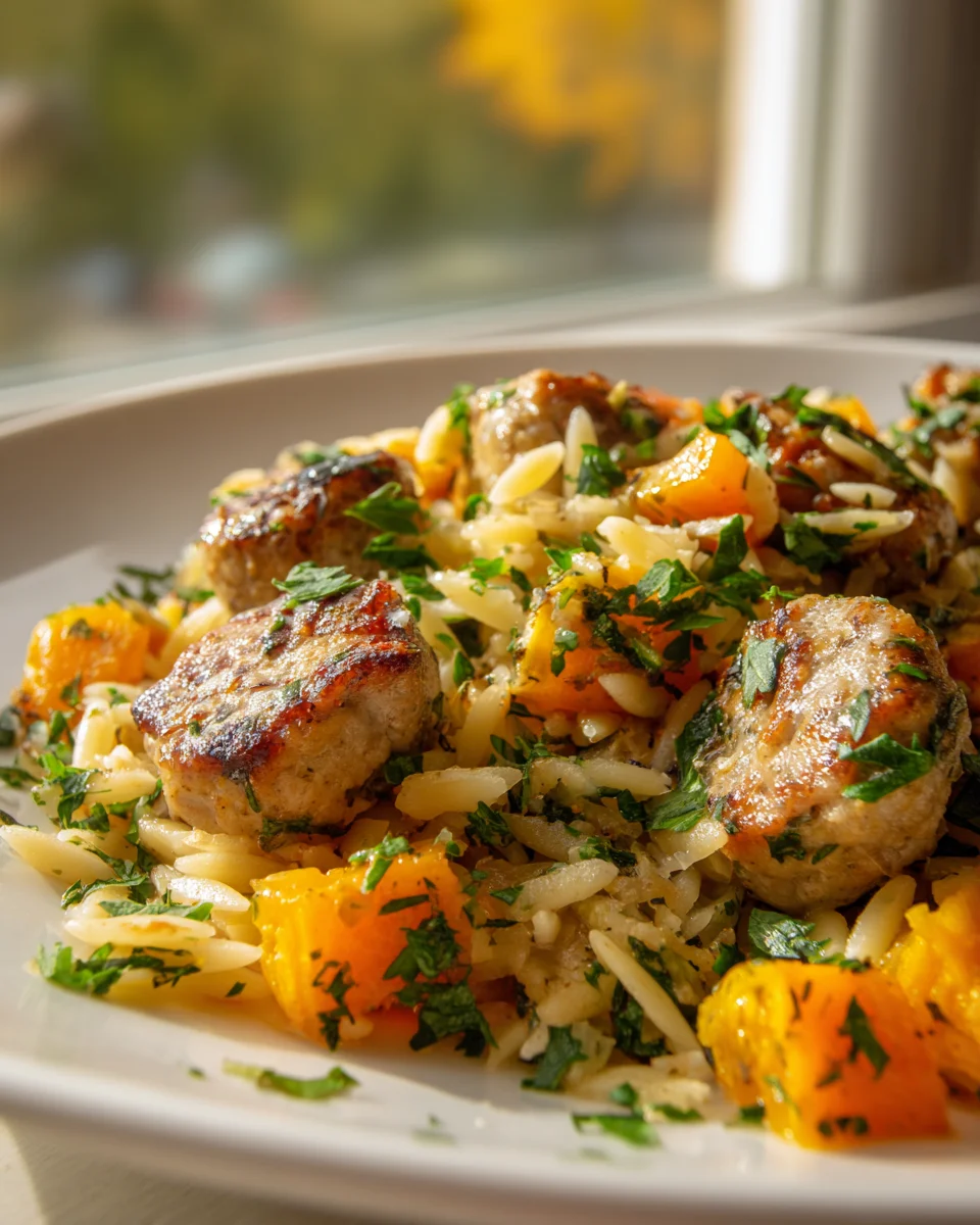 Easy Chicken Sausage Orzo Butternut Sheet Pan Dinner