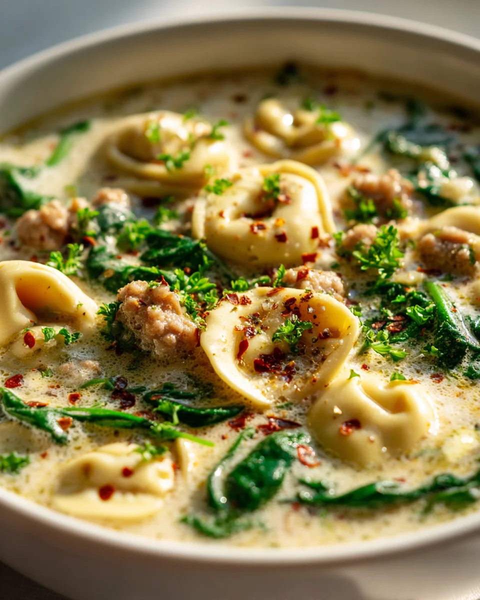Delicious Slow Cooker Beef Sausage Tortellini Spinach Soup
