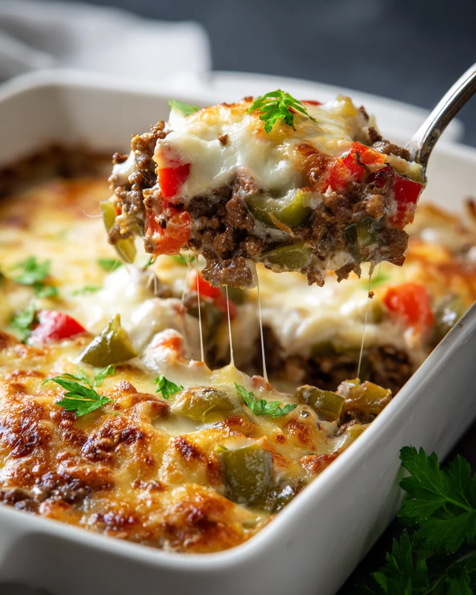 Easy & Delicious Low Carb Philly Cheesesteak Casserole