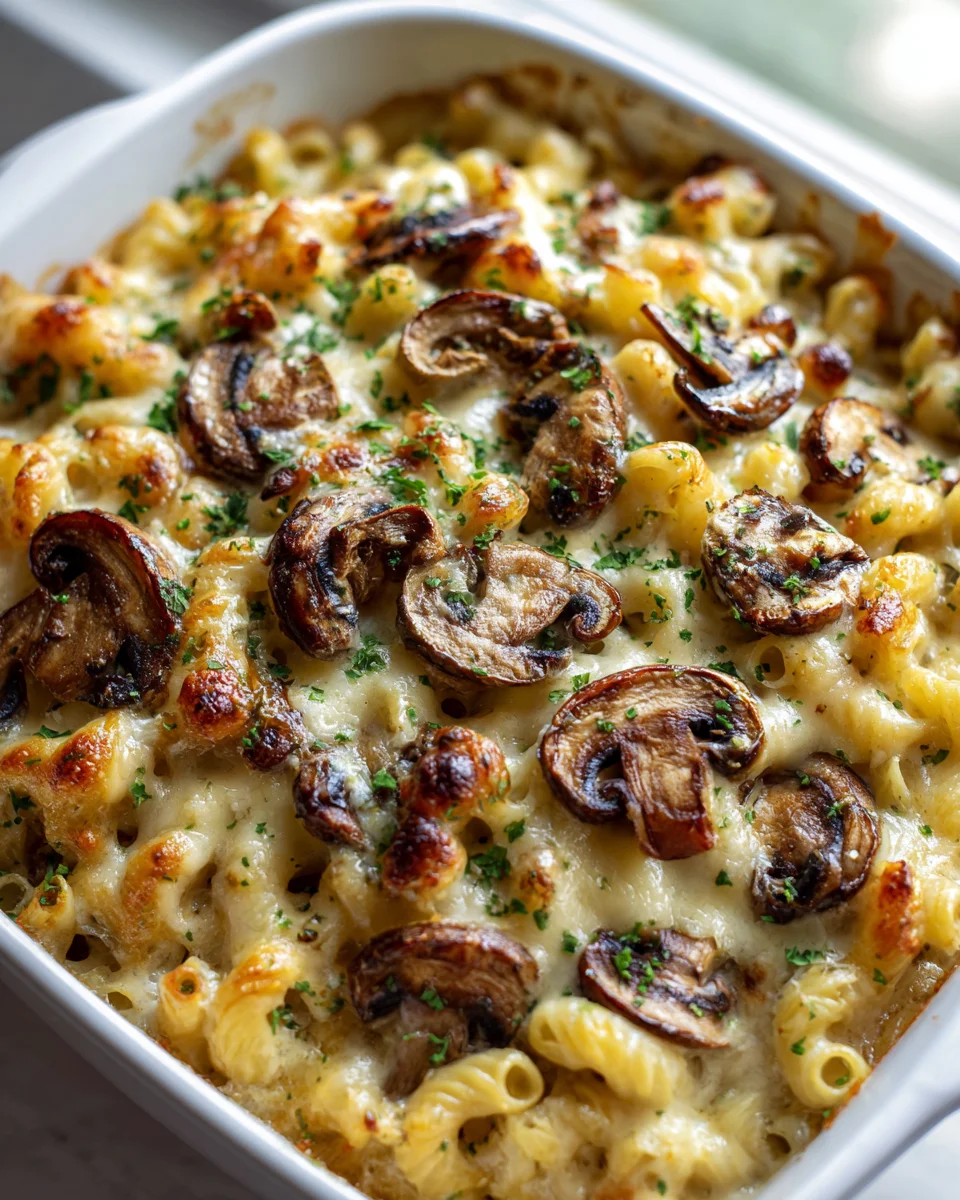 Irresistible Creamy Garlic Mushroom Macaroni Bake