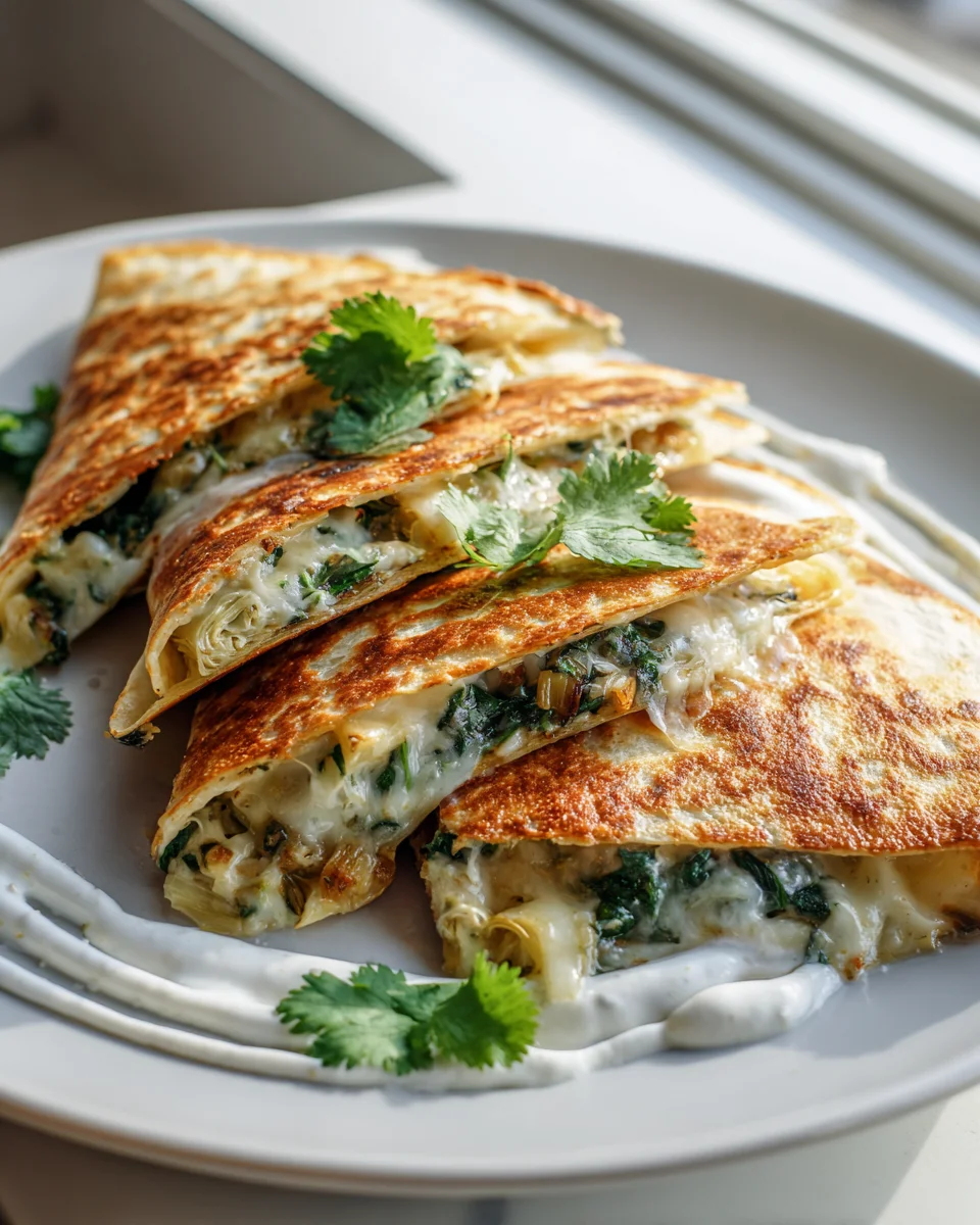 Quick Creamy Spinach Artichoke Quesadillas: Vegetarian Meal