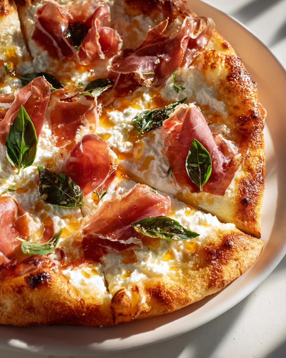 Irresistible White Pizza: Beef Prosciutto & Hot Honey Dream