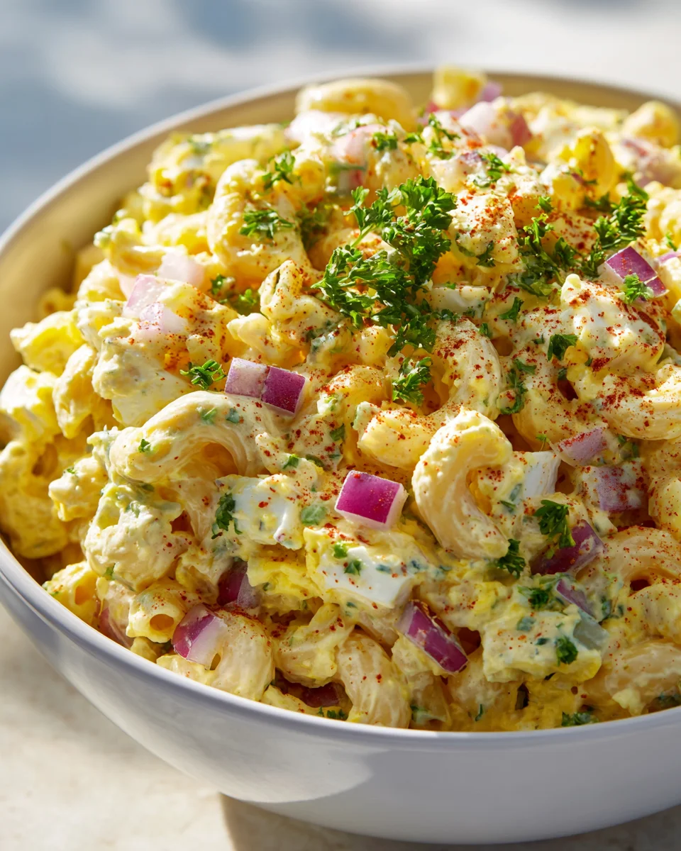 Creamy Deviled Egg Macaroni Salad - Perfect Potluck Dish