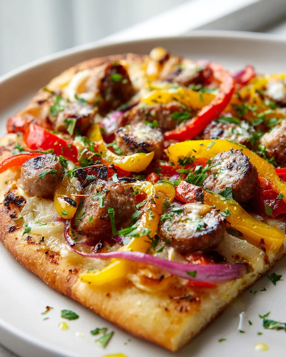 Grilled Beef Sausage & Pepper Flatbreads - Quick Sheet Pan