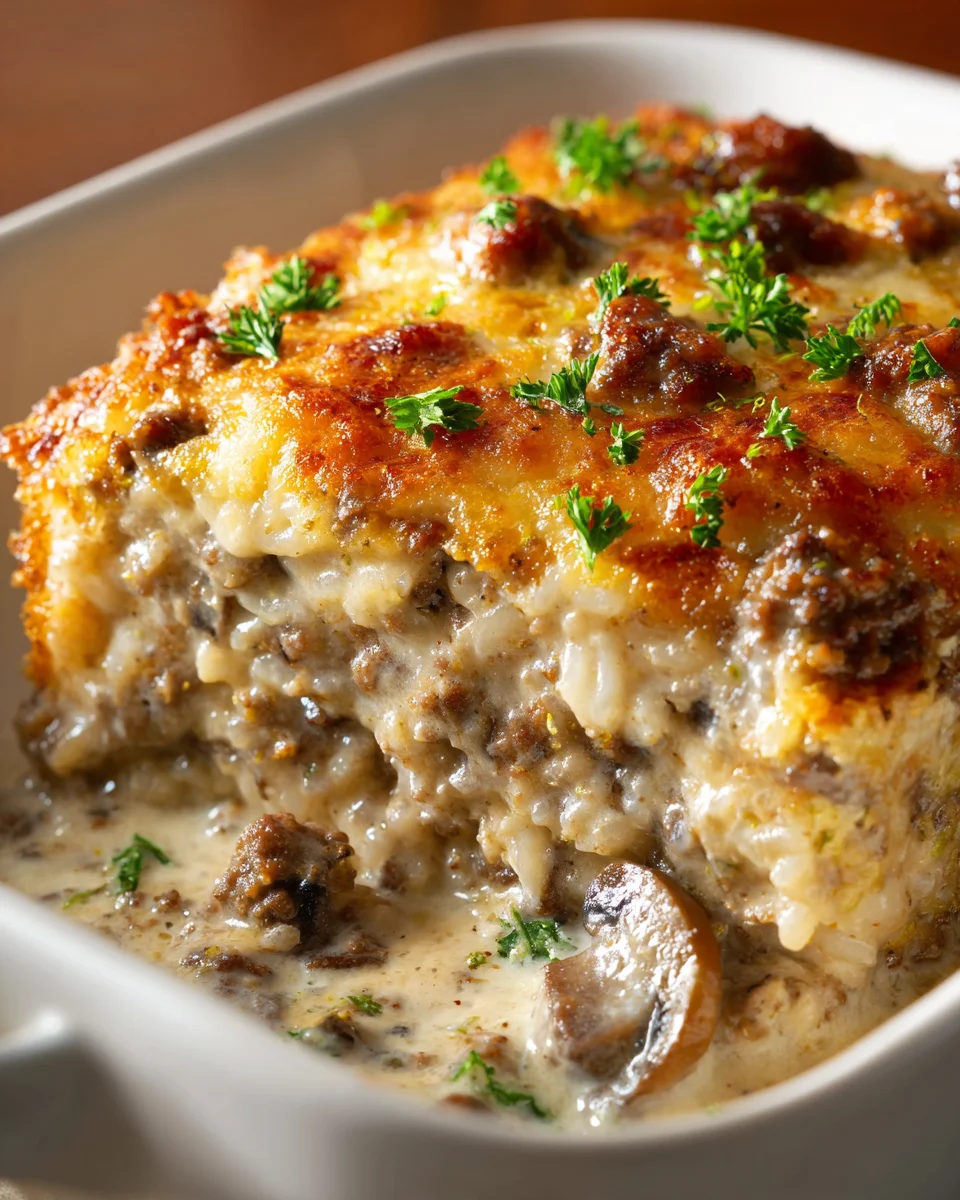 Best Creamy Beef Mushroom Rice Bake: Ultimate Comfort!