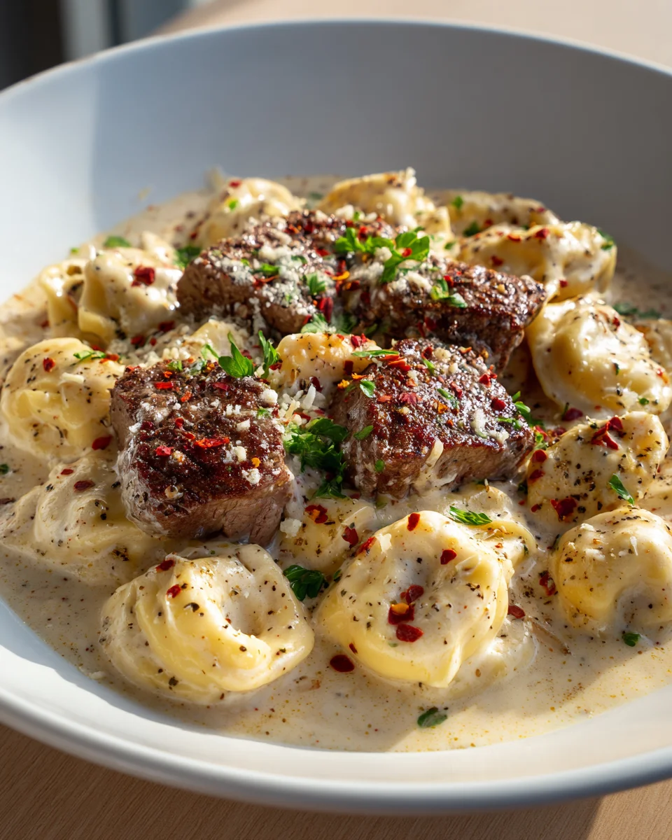 Rich Cracked Garlic Steak Tortellini in Creamhouse Sauce