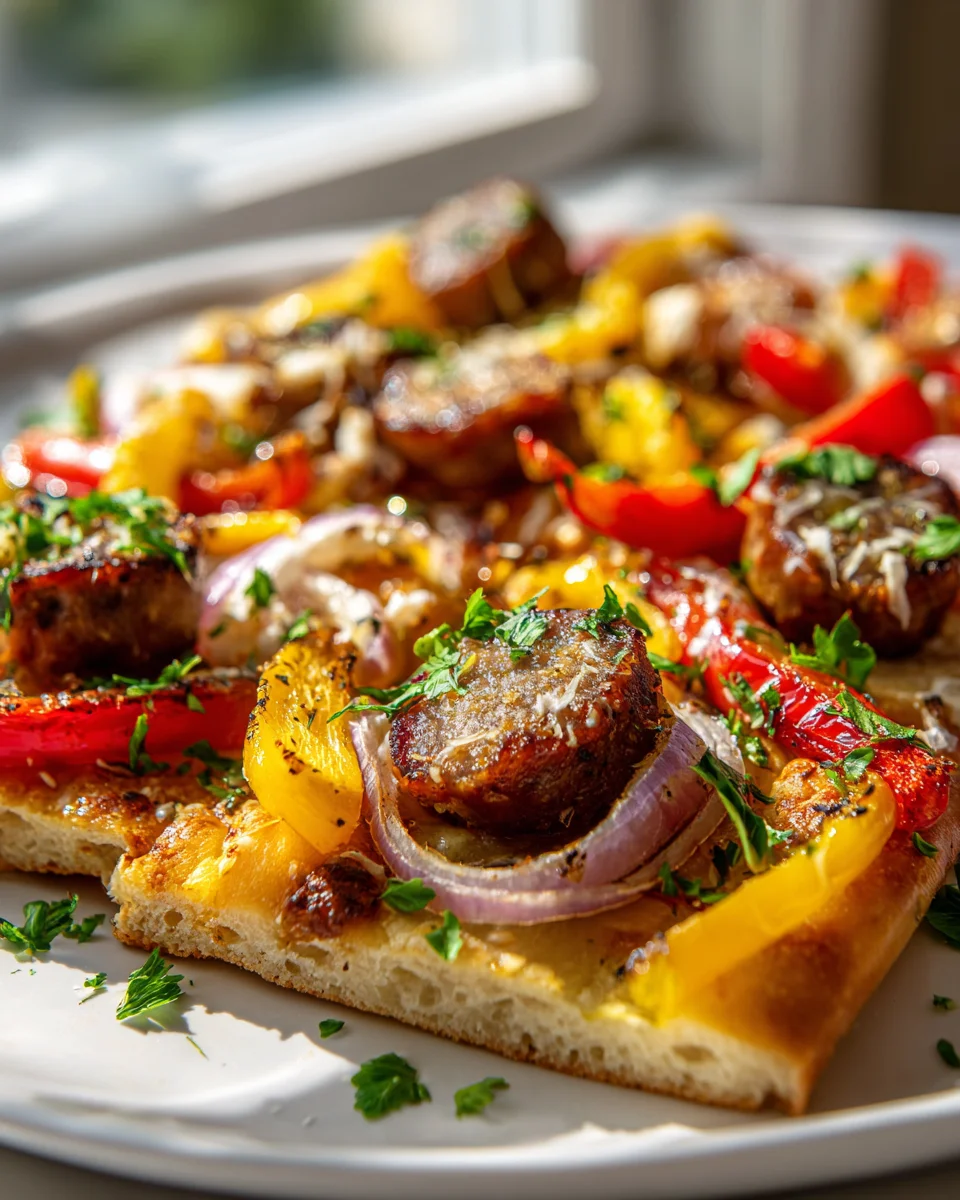 Grilled Beef Sausage & Pepper Flatbreads - Quick Sheet Pan