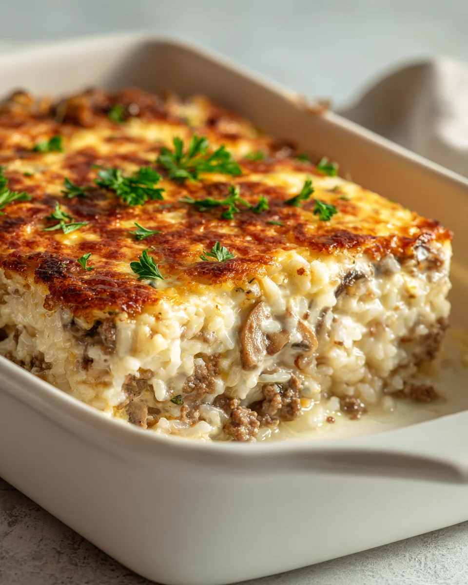 Best Creamy Beef Mushroom Rice Bake: Ultimate Comfort!