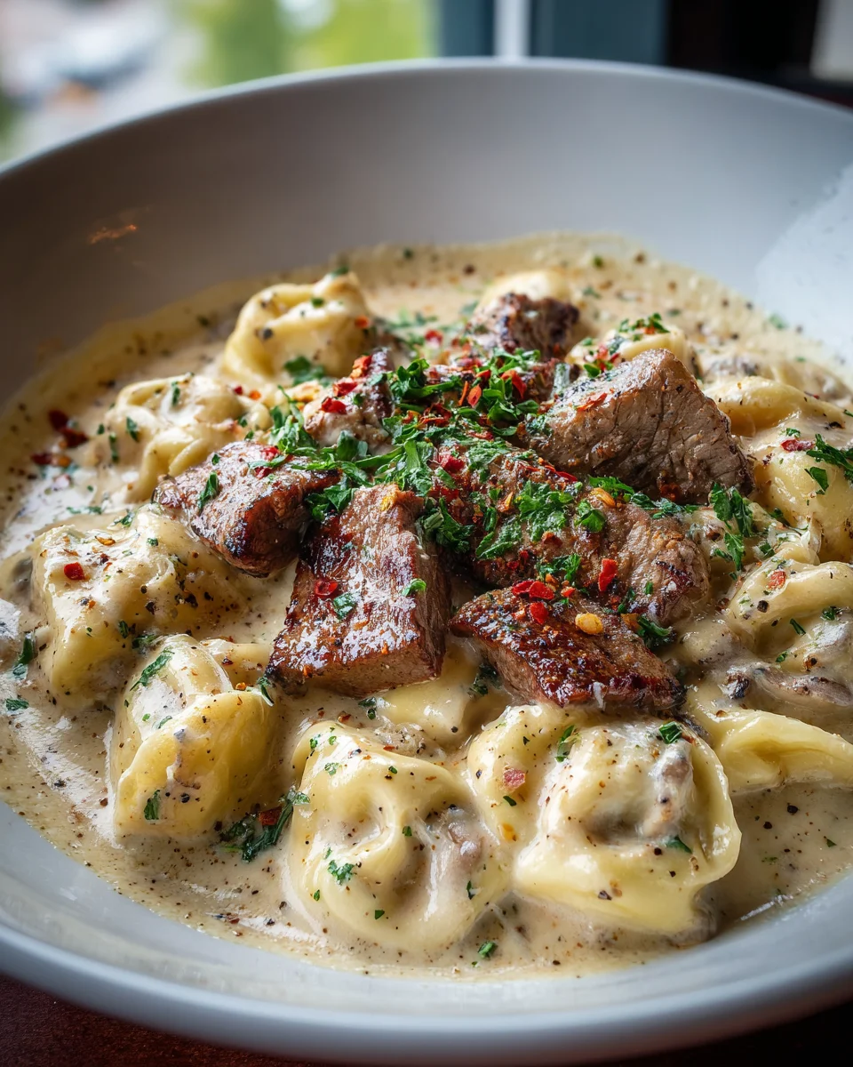 Rich Cracked Garlic Steak Tortellini in Creamhouse Sauce