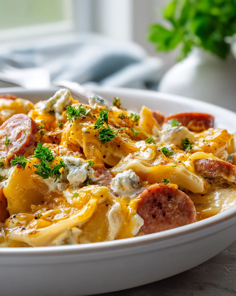 Classic Crockpot Pierogi Beef Kielbasa Casserole - Easy