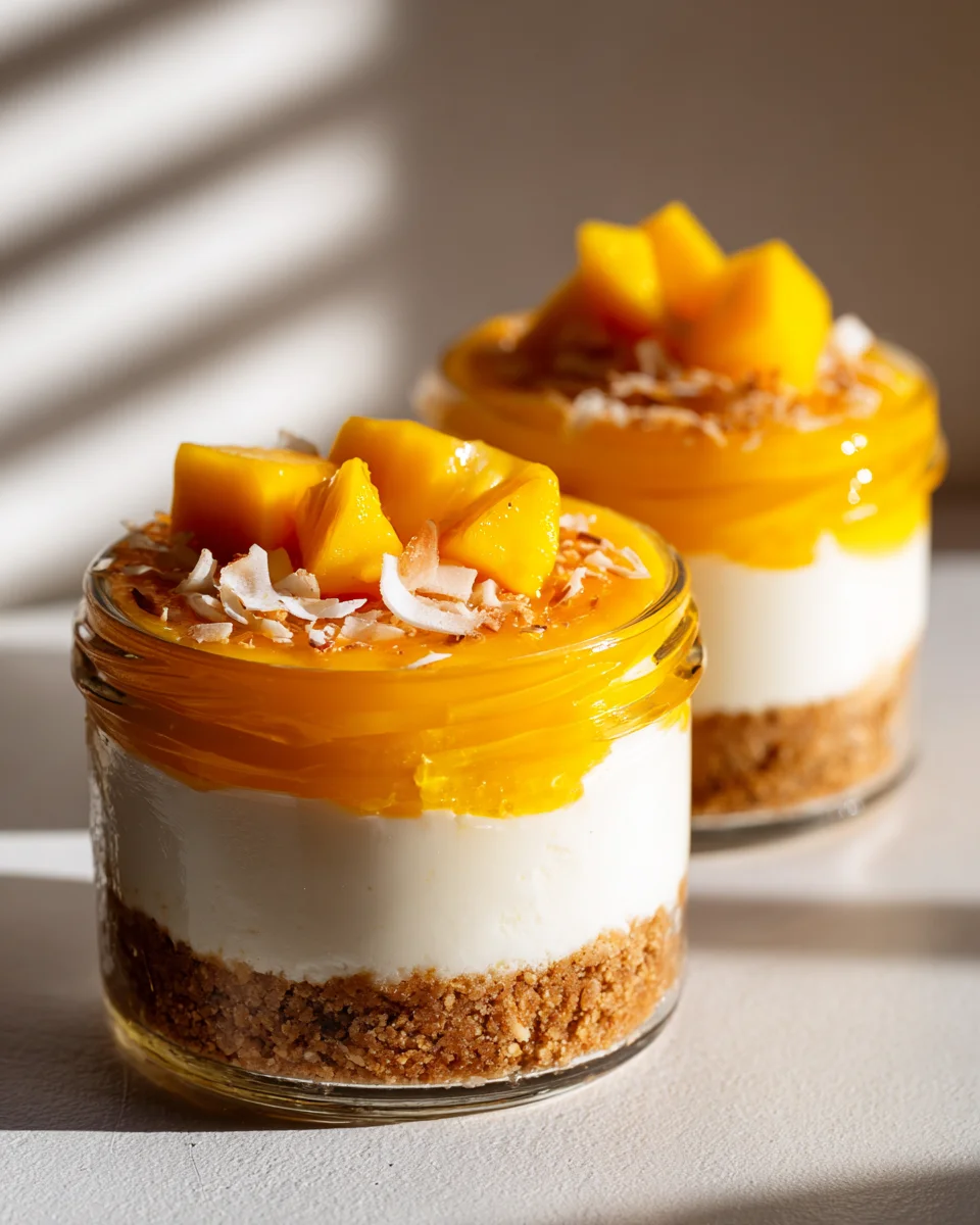 Healthy Tropical Mango High Protein Cheesecake Jars