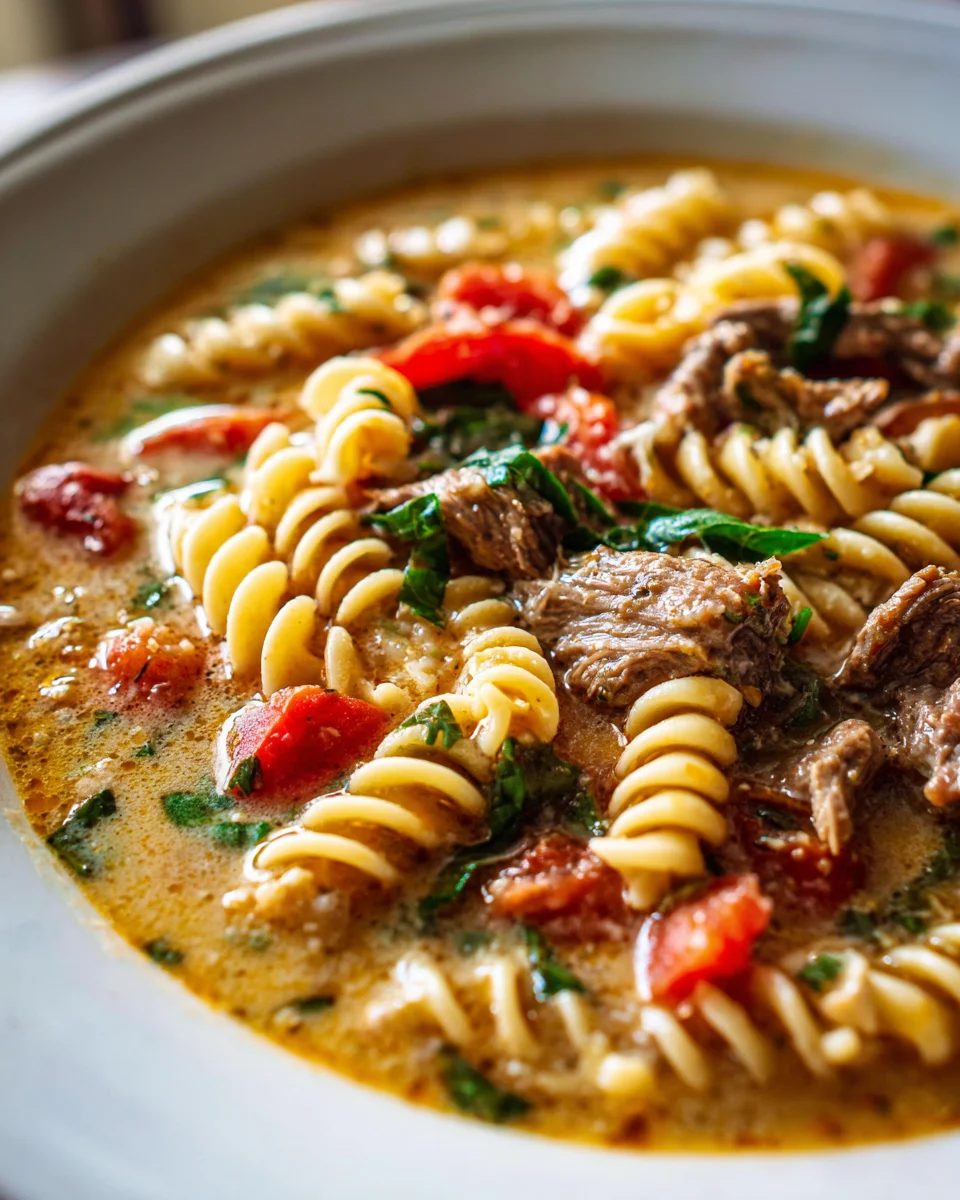 Beef and Rotini Soup: Hearty Tomato Herb Delight