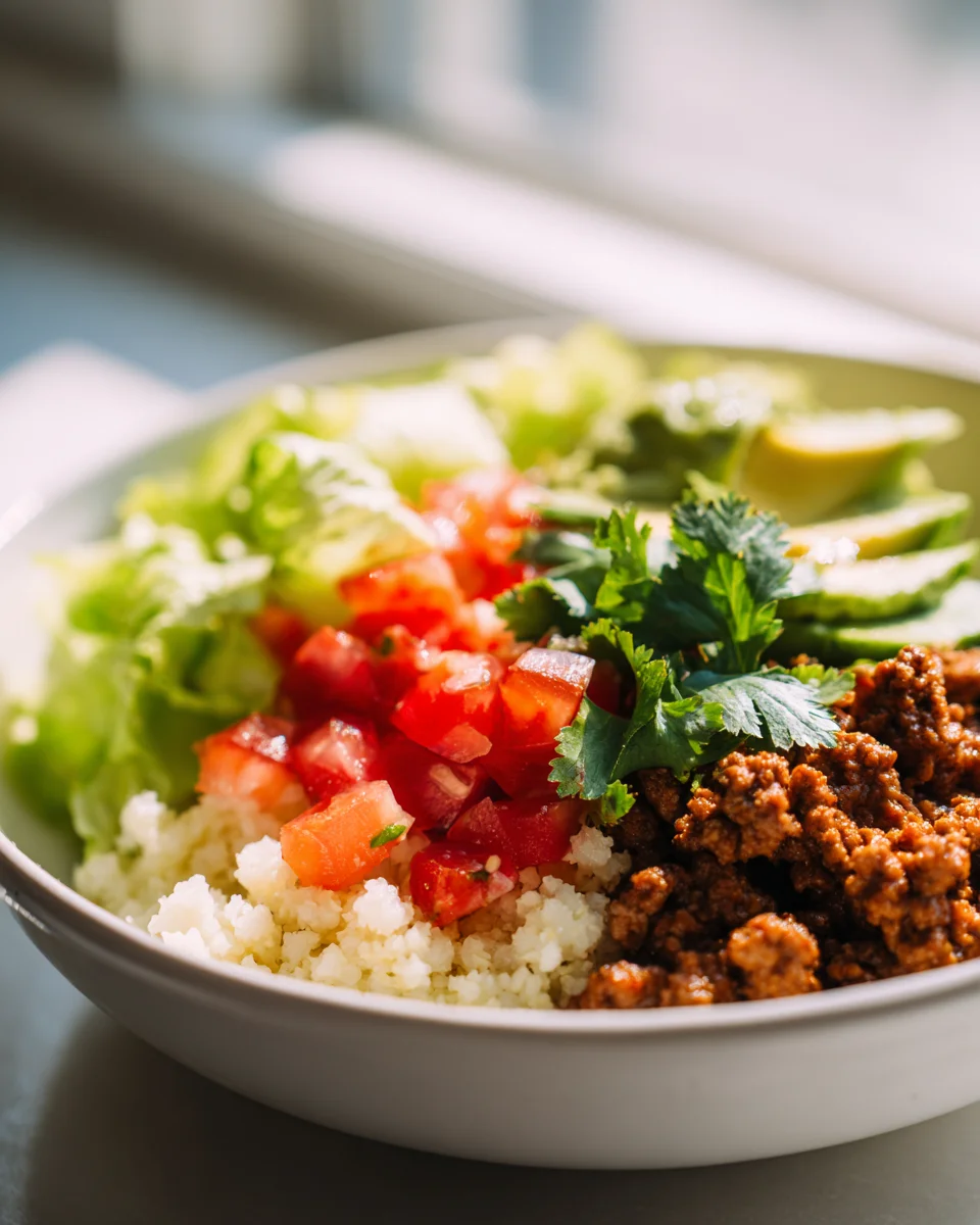 Low Carb Taco Bowl with Cauliflower Rice - Healthy & Easy!