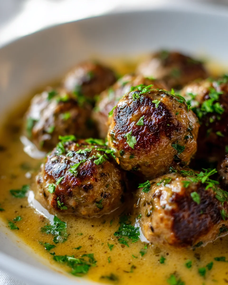 Savory Ground Beef Meatballs & Rich Garlic Herb Gravy