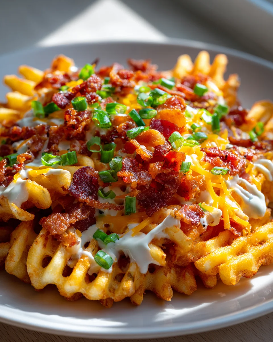 Ultimate Loaded Waffle Fries: Beef, Cheese & Crispy Bacon