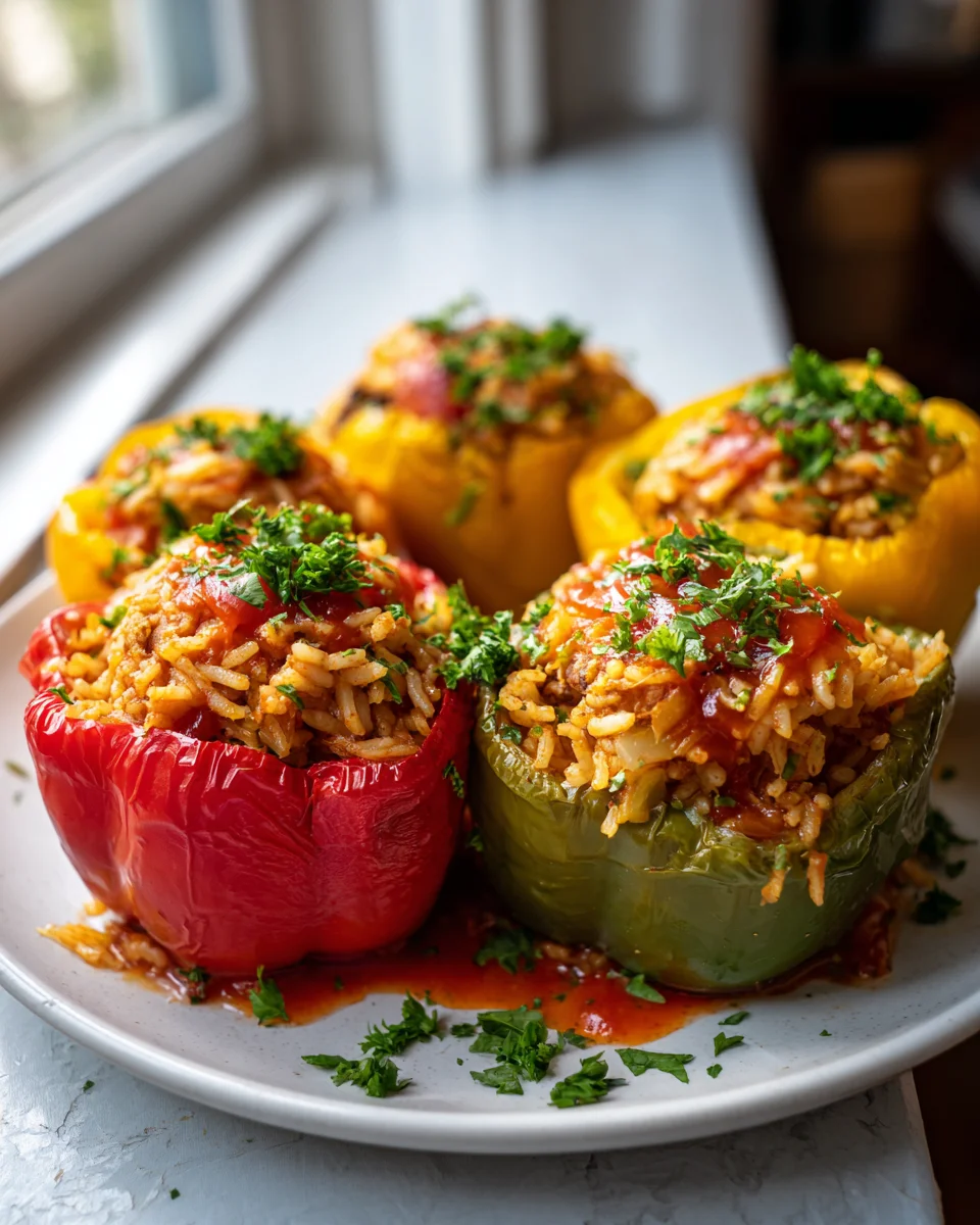 Cabbage Roll Stuffed Bell Peppers with Beef and Rice Recipe