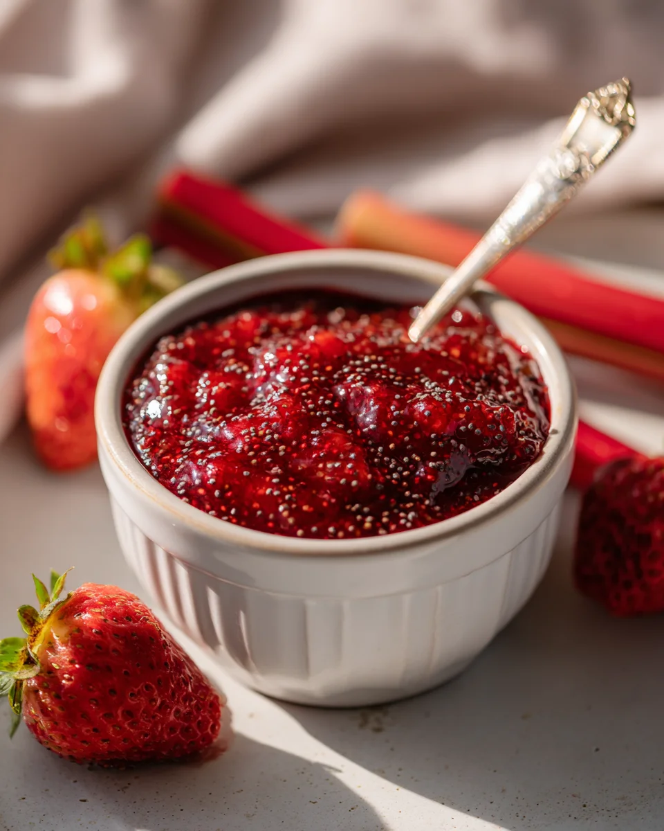 Strawberry Rhubarb Jam with Poppy Seeds for Crunchy Texture