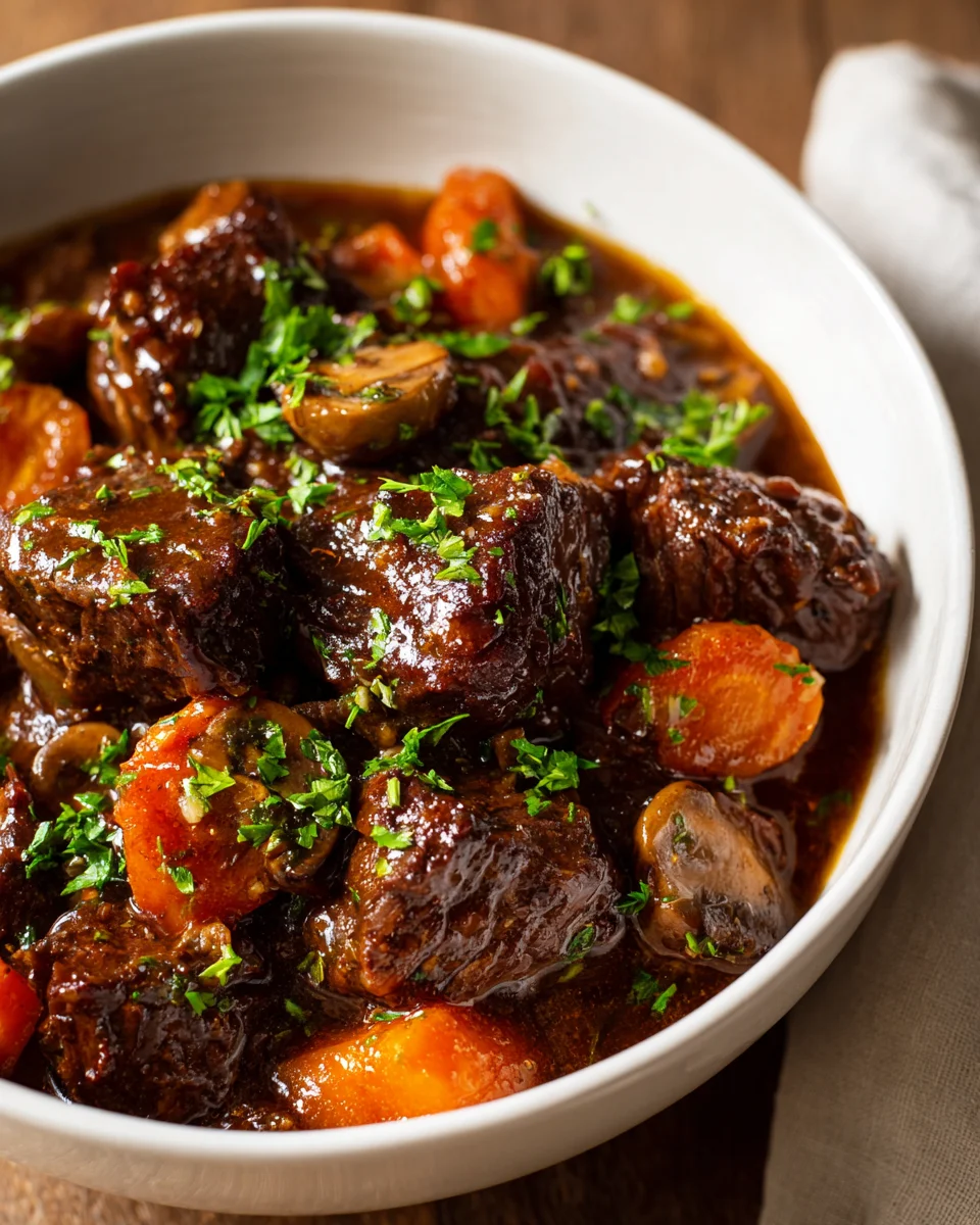 Hearty Beef Bourguignon with Carrots & Mushrooms