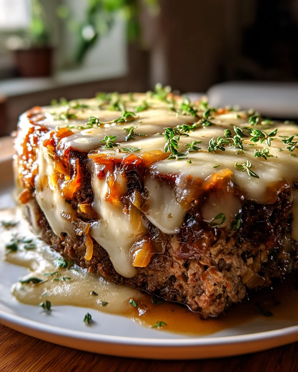 Savory French Onion Meatloaf Recipe with Cheesy Topping