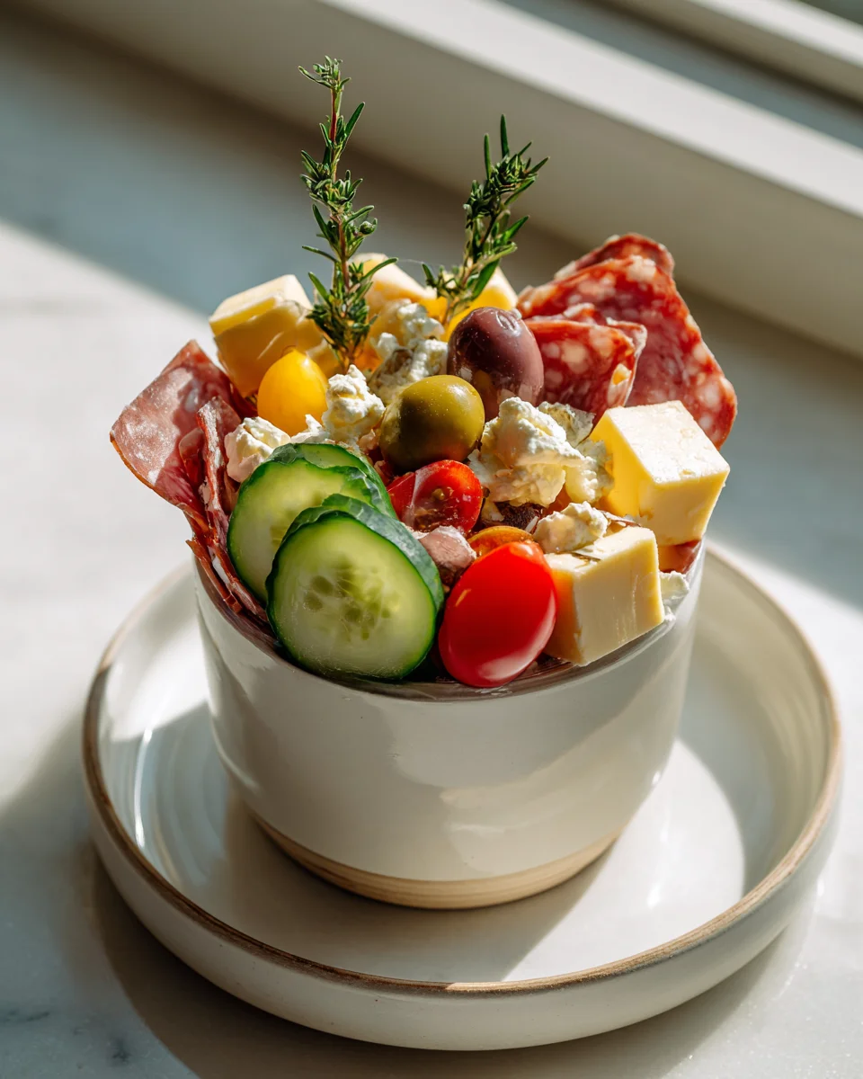 Delicious Charcuterie Grazing Cups with Beef and Non-Alcoholic Drinks