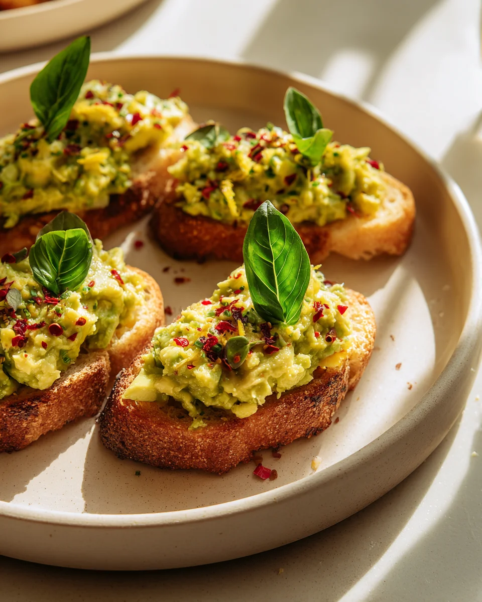 Avocado Bruschetta with Lemon Zest & Chili Flakes Recipe