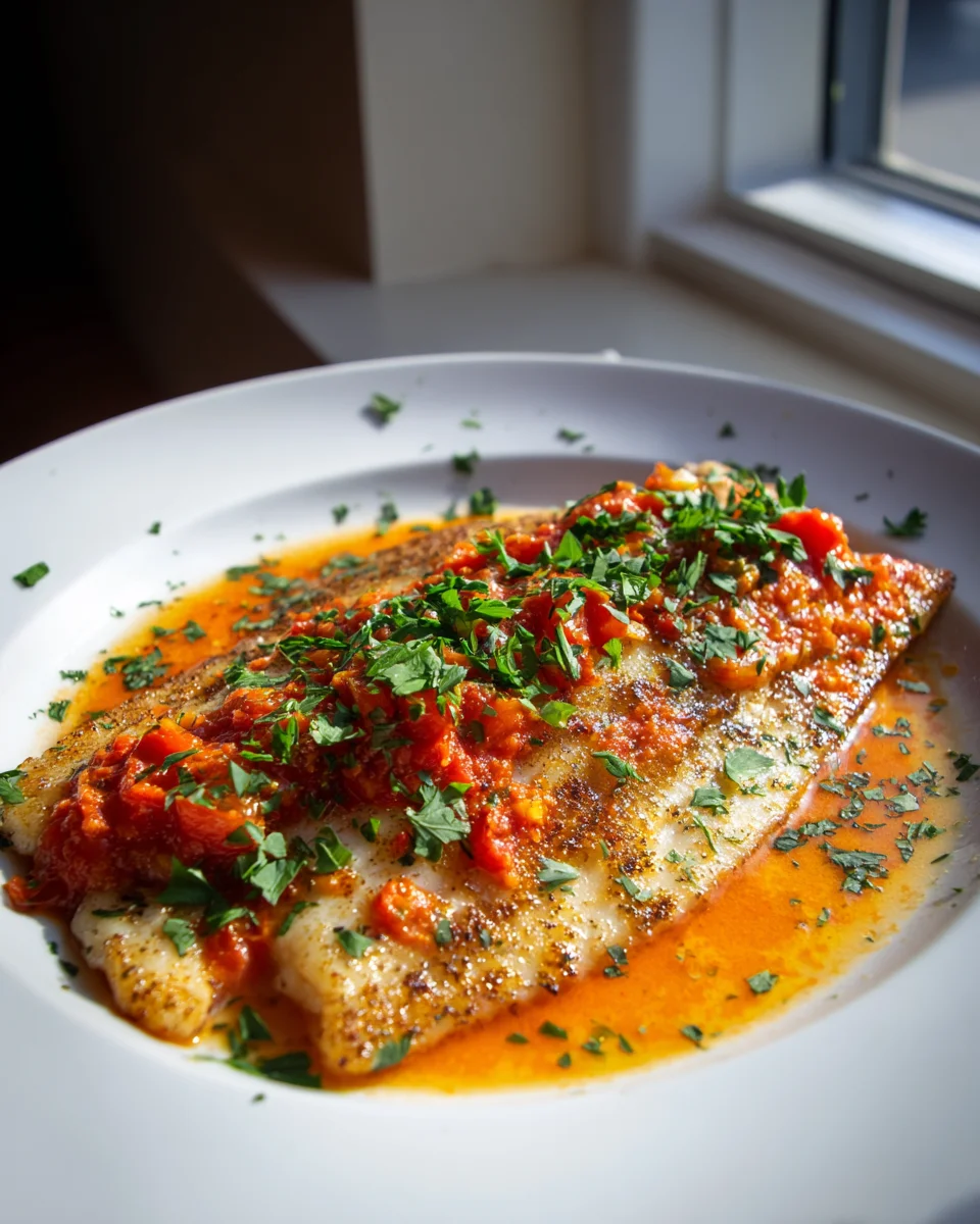One Pan Tilapia with Roasted Pepper Garlic Sauce Recipe