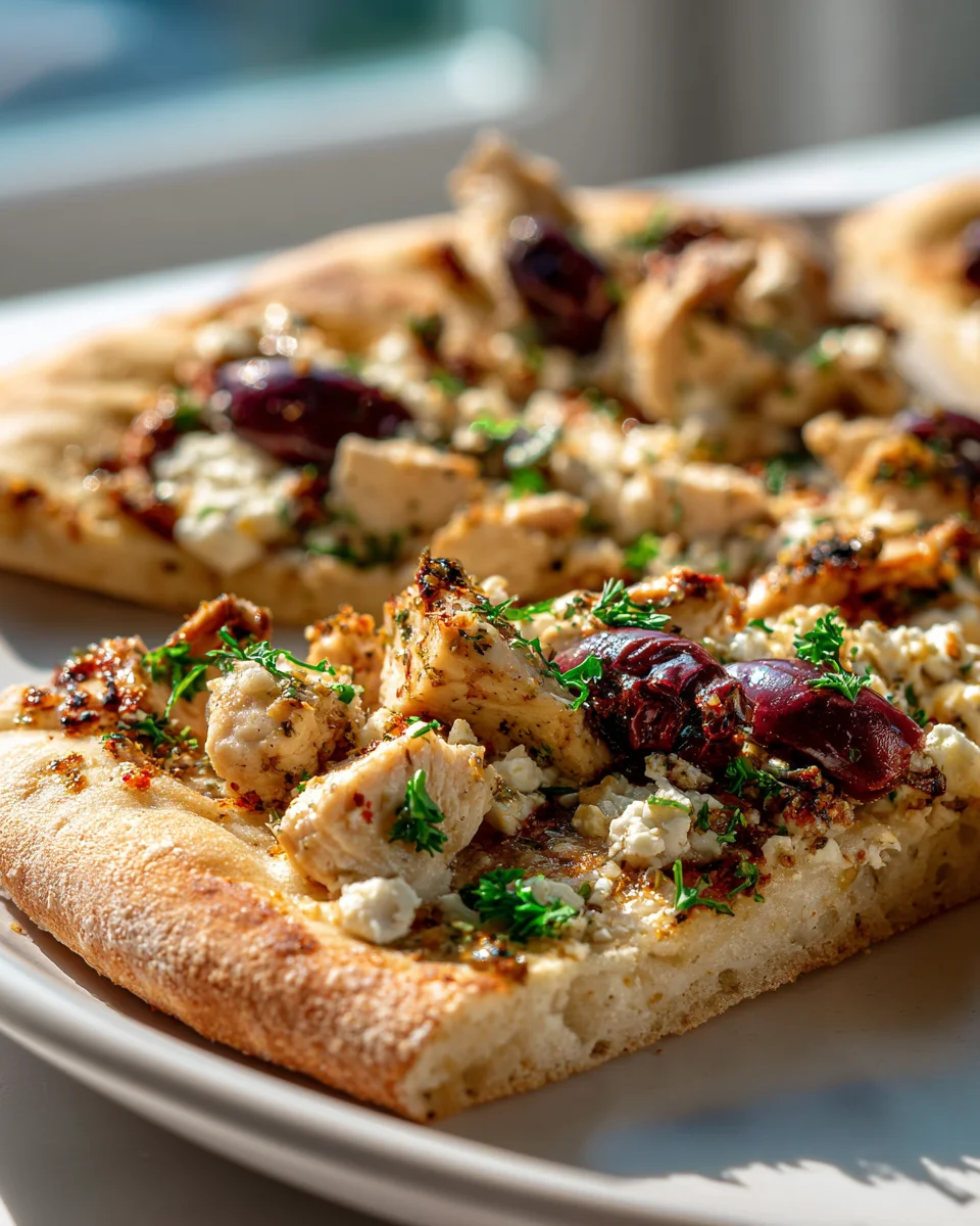 Greek Chicken Flatbread Pizza with Feta & Olives Recipe