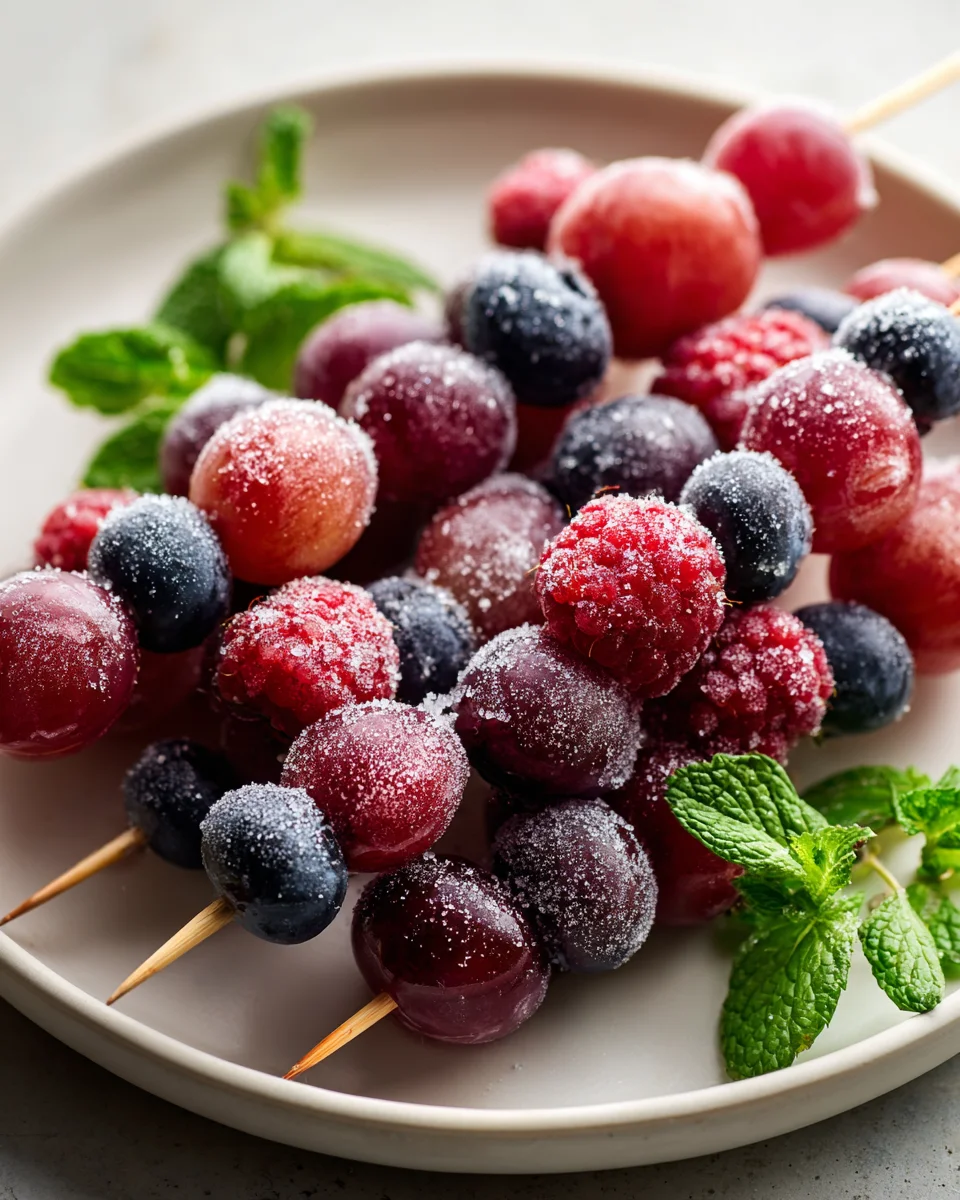 Frozen Grapes and Berry Skewers with Mint Lime Sugar Dust Recipe