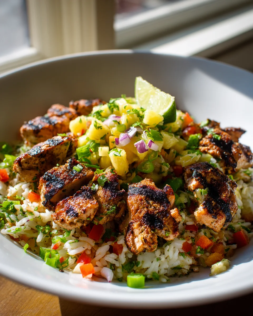 Spicy Jerk Chicken Bowl with Sweet Pineapple Salsa