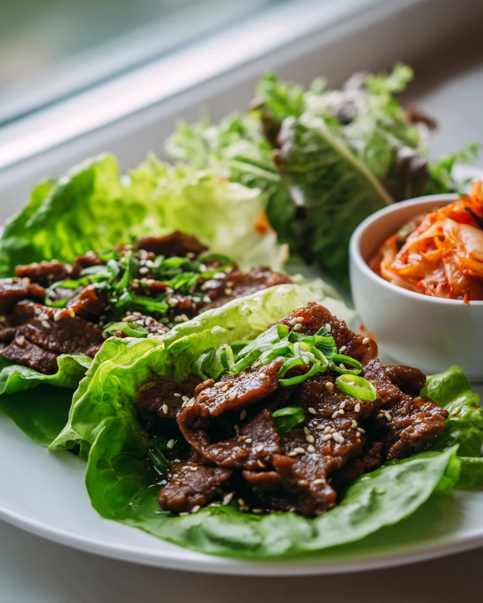 Savory Bulgogi Beef Lettuce Wraps with Kimchi